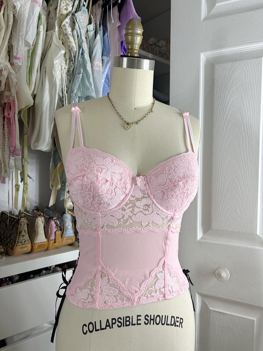 Pink Bustier with Black Ribbon