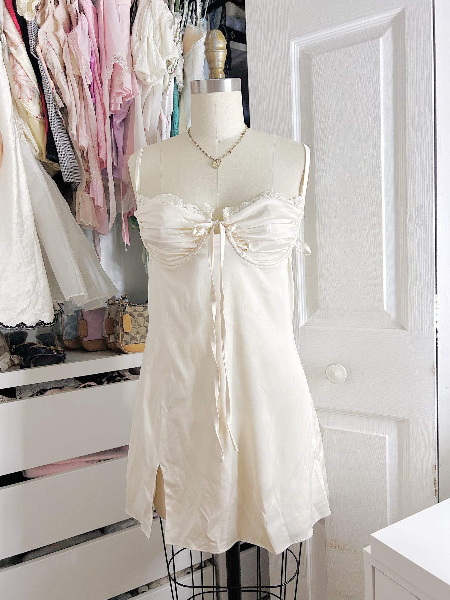 NWT Cream Satin Slip Dress