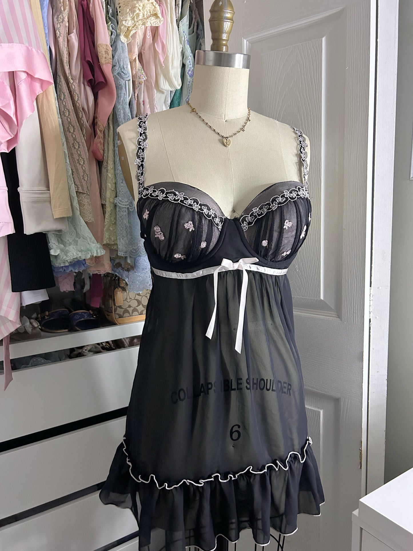 Black Floral Babydoll Dress Slip