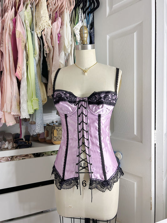 Frederick of Hollywood Purple Black Satin Corset