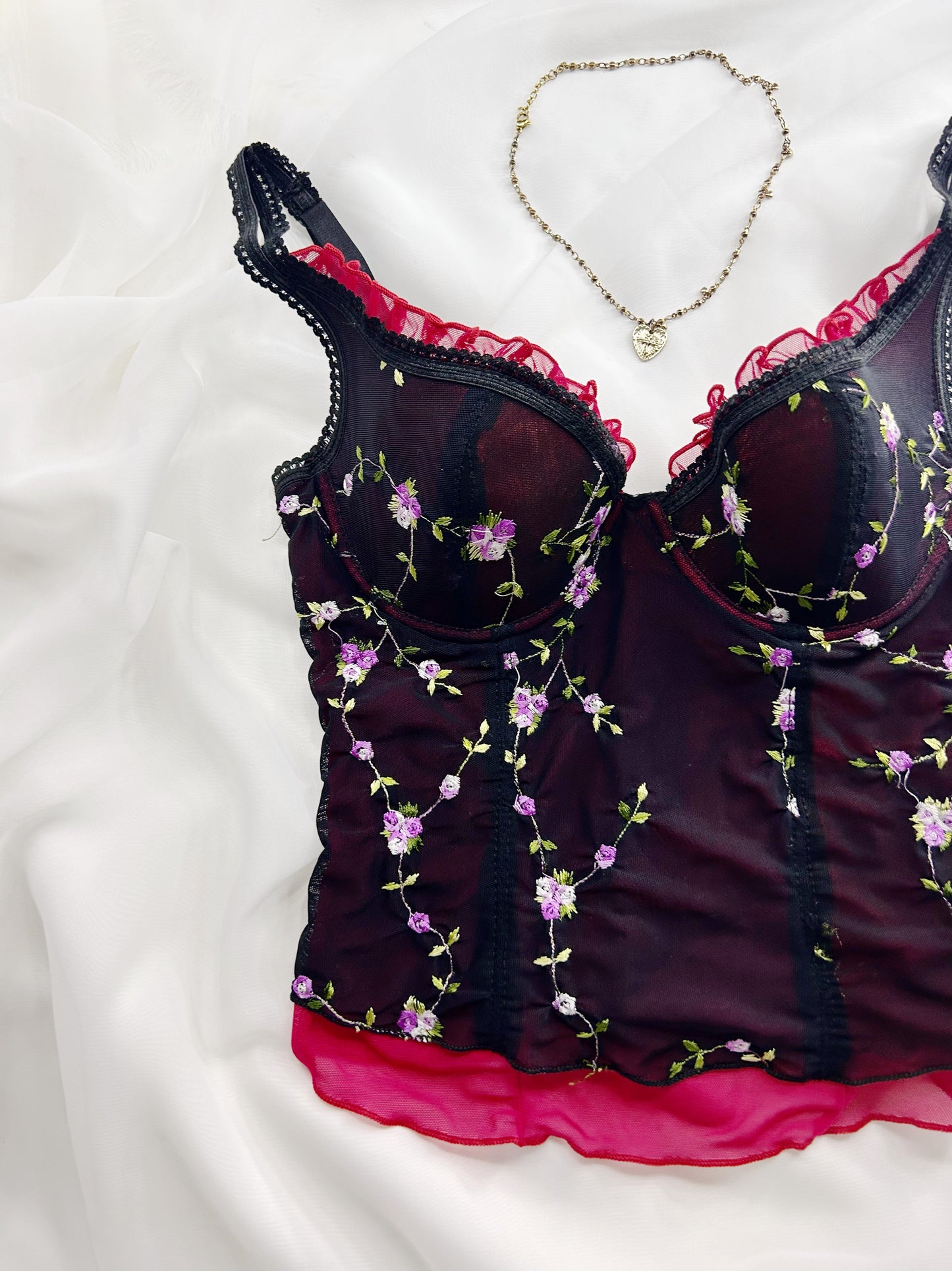 Red & Black Floral Bustier