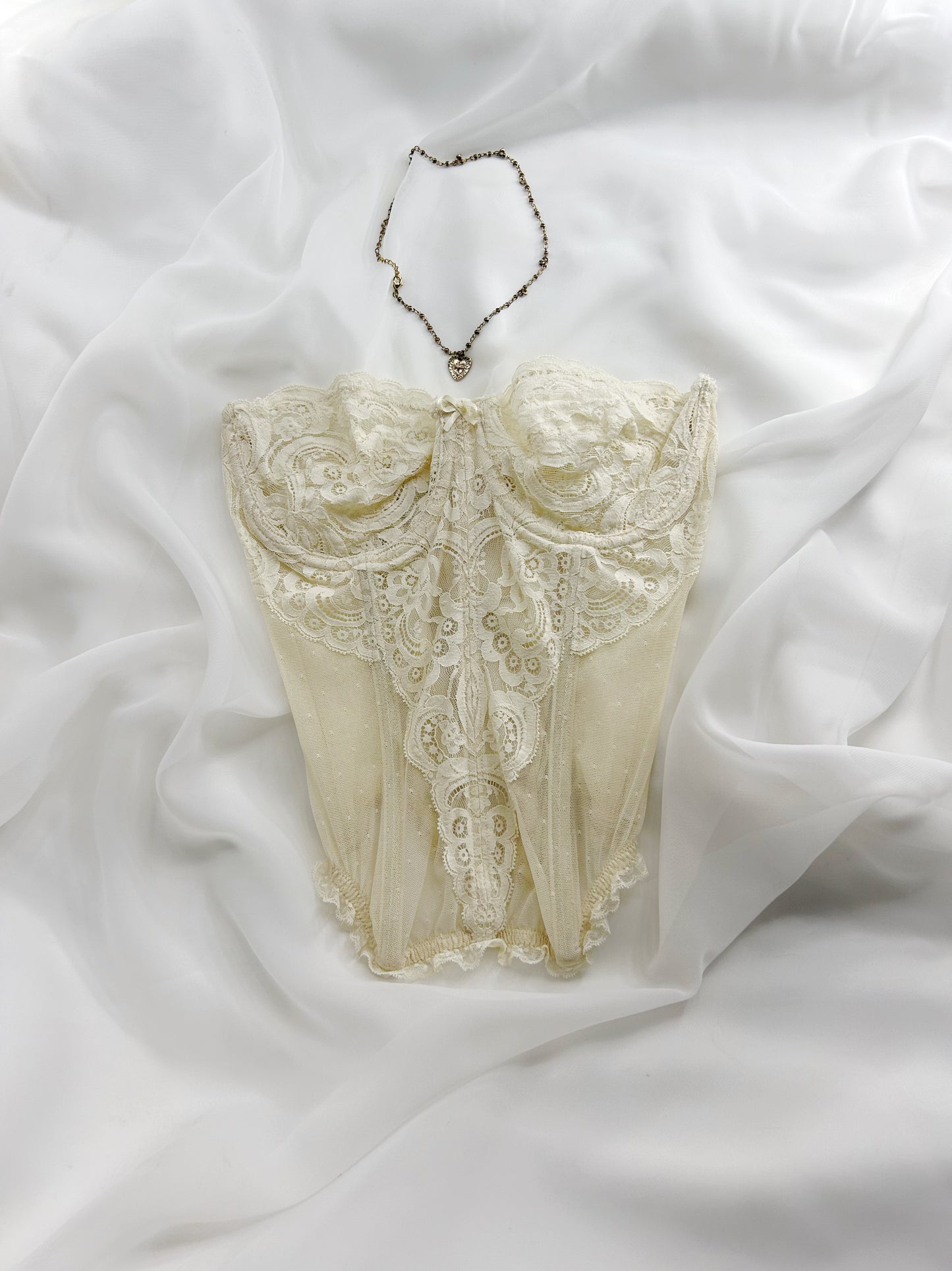 Vintage VS Strapless Ivory Lace Bustier Top