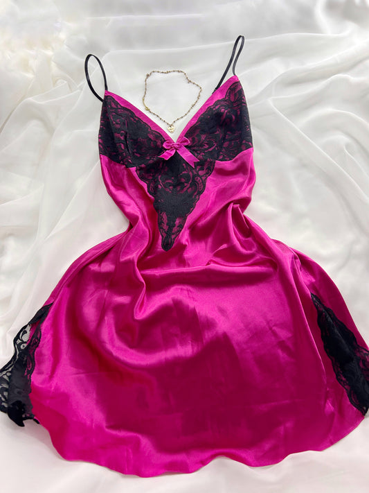 Hot Pink & Black Satin Slip