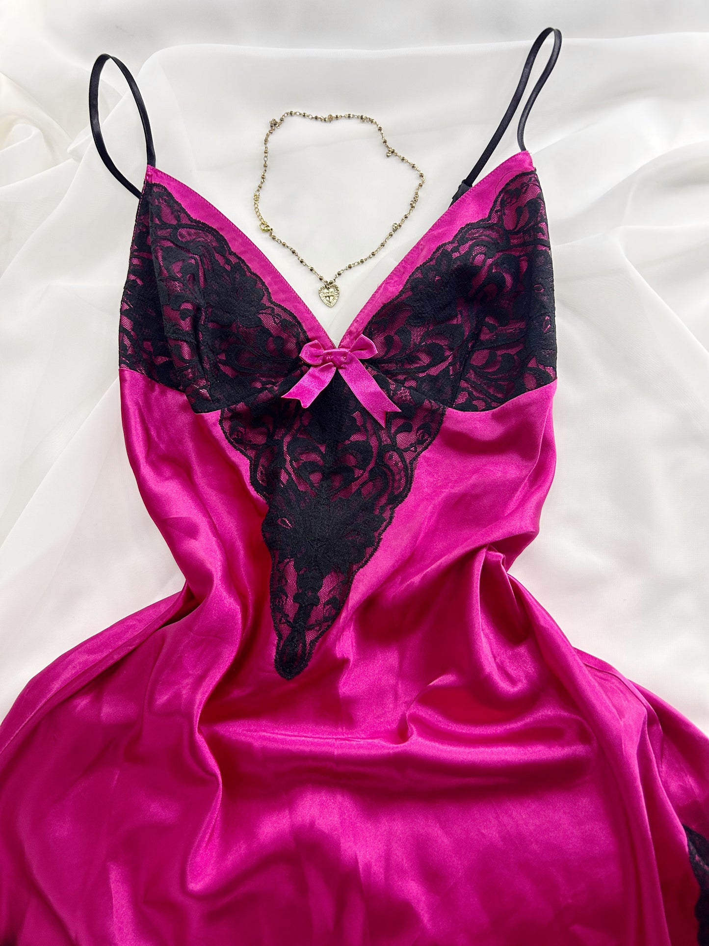 Hot Pink & Black Satin Slip