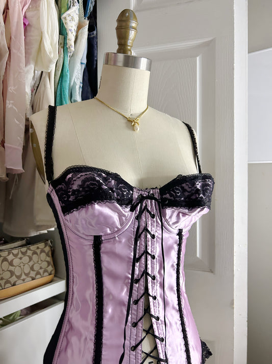 Frederick of Hollywood Purple Black Satin Corset