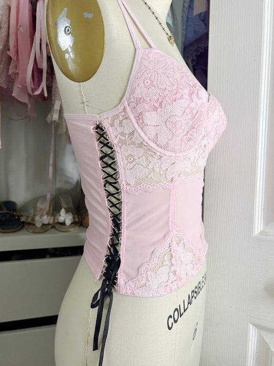 Pink Bustier with Black Ribbon