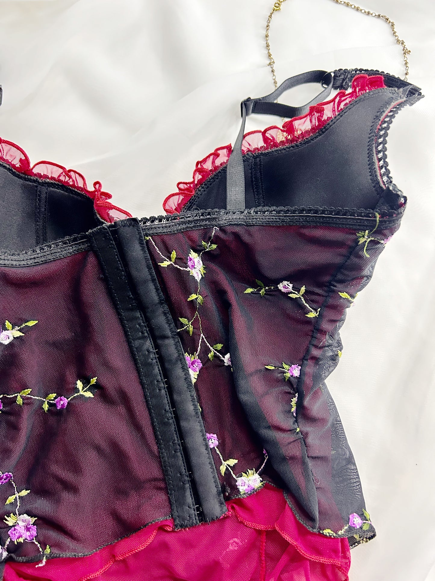 Red & Black Floral Bustier